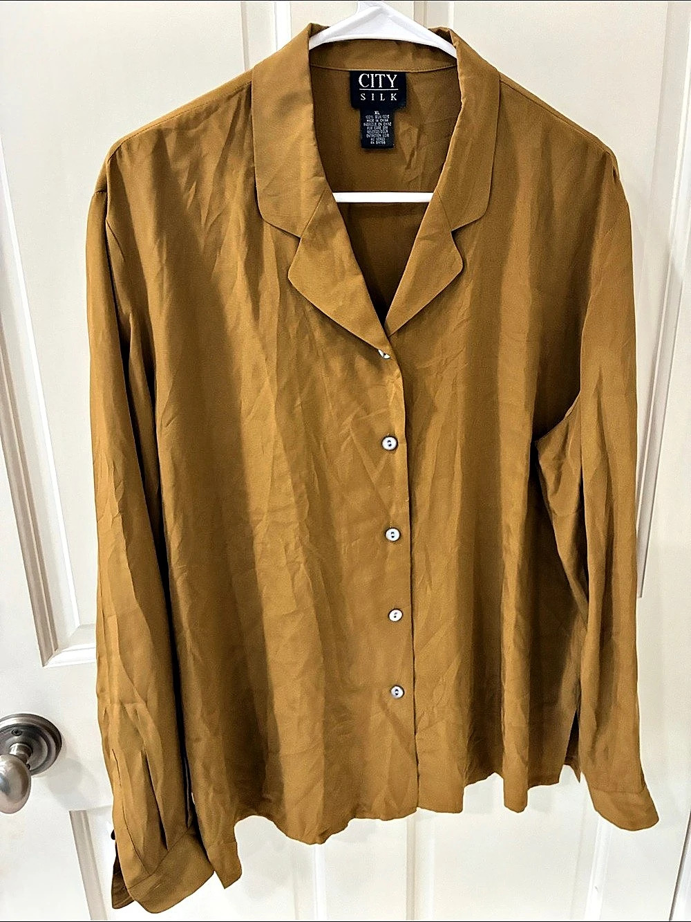 City Silk Button Down Blouse in Brown